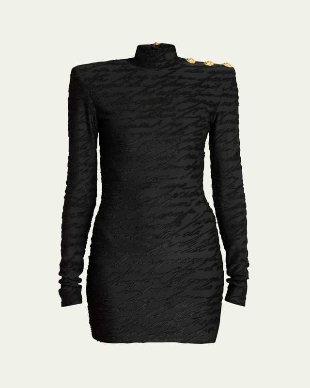 High Neck Body-Con Mini Dress with Shoulder Buttons